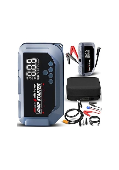 Tr Vtn-605 Şarjlı 12.000 Mah Taşınabilir Çantalı Araç Akü Şarj Takviyeli Işıklı Hava Kompresörü