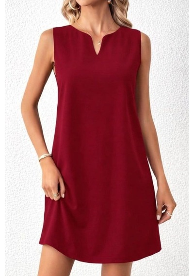 Alyn Wear Kadın Askılı V Yakalı Geniş Kesim Detaylı Kısa Janjan Krep Elbise Kırmızı