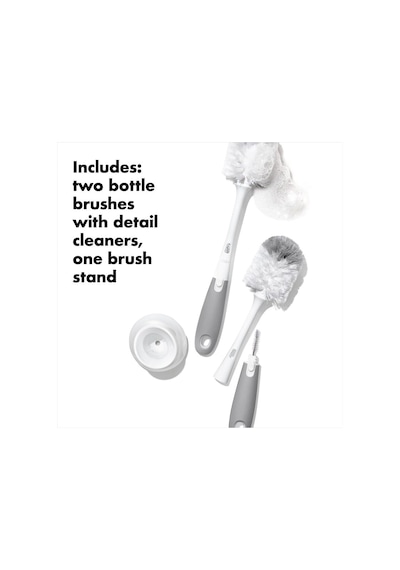 Oxo - Good Grips Tot Şişe Fırçası, Ucu Temizleyici Ve Ayaklı Gri, 2'li Paket