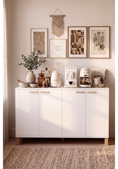 Robin Home Porto Çok Amaçlı Dolap Mutfak Konsolu Airfryer Ve Kahve Köşesi Dolabı Ahşap Ayaklı 4 Kapaklı Beyaz Robin Home Porto Çok Amaçlı Dolap Mutfak Konsolu Airfryer Ve Kahve Köşesi Dolabı Ahşap Ayaklı 4 Kapaklı Beyaz