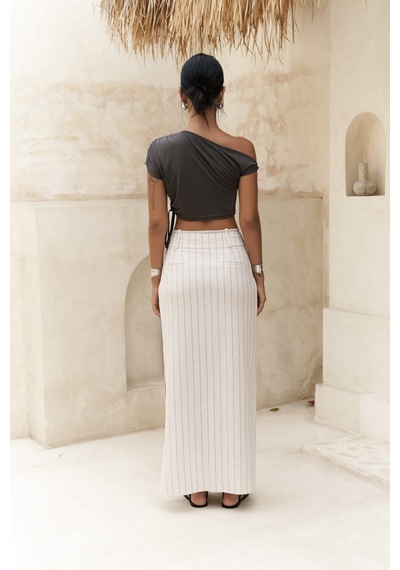 Mai Collection Mai Studios Co. Arya Füme Çizgili Bej Etek Füme