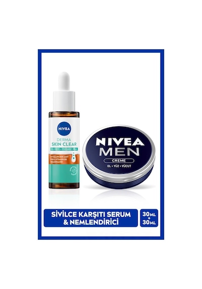 Men Erkek Nemlendirici Creme 30ml Ve Derma Skin Clear Sivilce Karşıtı Serum 30ml, Cilt Bakım Seti