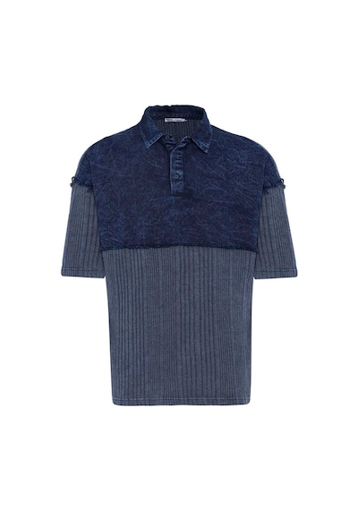 Vamos Yıkamalı Triko Oversize Polo Yaka Tişört V70-53 İndigo