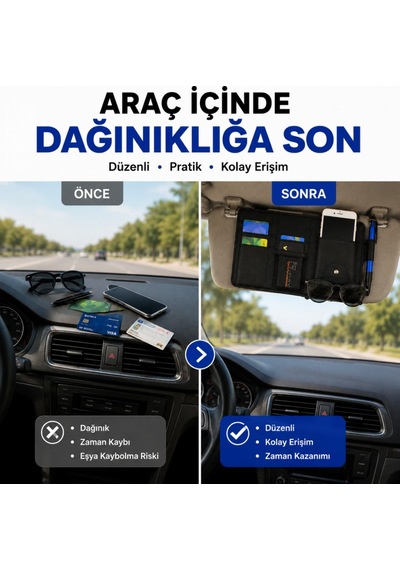 Polham Çok Fonksiyonlu Araç Güneşlik Cüzdanı Organizer Telefon, Kart, Gözlük Ve Kalem Bölmeli Organizer