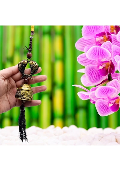 Çin Feng Shui Şans Ve Bereket Metal Koi Balık Çan 35 Cm