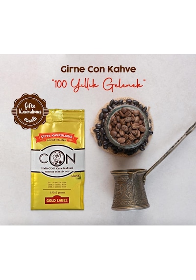 Girne Con Kahve Çifte Kavrulmuş Türk Kahvesi, Gold Label, 125 Gram, Öğütülmüş,%100 Arabica, Kıbrıs Üretim