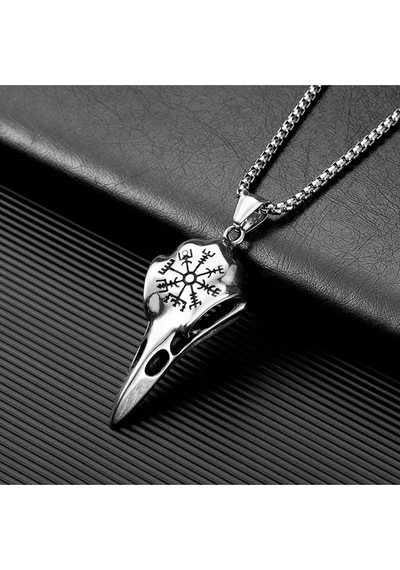 Odin Raven Vegvisir Viking İşlemeli Kuzgun Kafatası Gotik Paslanm Çok Renkli