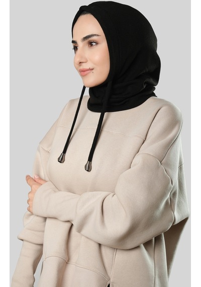 Hürrem Bone Siyah Bağcıklı Balaklava Boyunluklu Bere Triko Düz 2325 01 Siyah