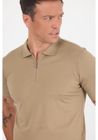 Koyu Vizon Kısa Kol Düz Suprem Polo Yaka Cepsiz Esnek Casual Slim Fit Tişört 1011250161 405 Koyu Vizon