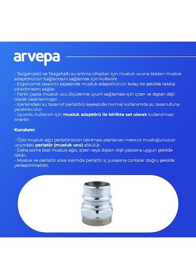 Arvepa Su Arıtma Cihazı Özel Musluk Ağzı Perlatörü - Su Tasarruflu (İçten ve Dıştan Dişli Uyumlu)