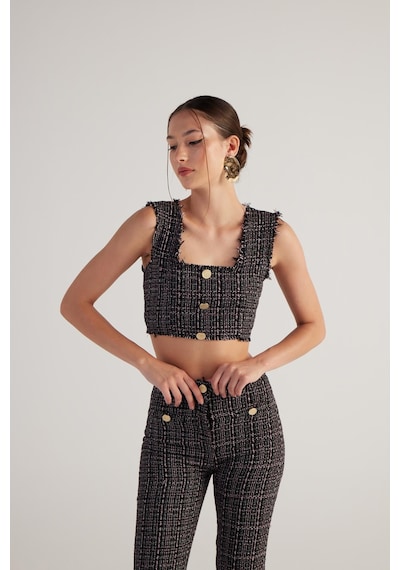 Holly Lolly Tüvit Kumaş Crop Tweed Büstiyer Siyah