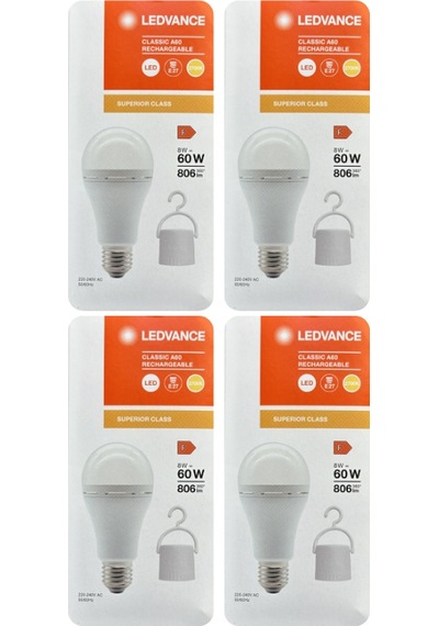 4 Adet Ledvance 8w Sarı Işık 2700k E27 Duylu Kalın Duy Şarjlı Ampul