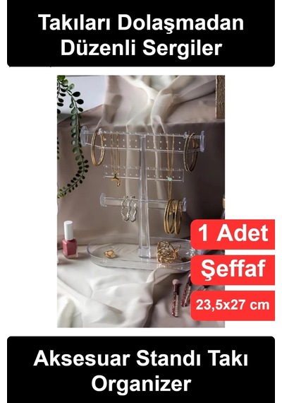 Takıstandı Aksesuar Standı Takı Organizer Şeffaf Plastik 3 Katlı Tepsili Küpe Kolye Bileklik Yüzük Çok Renkli