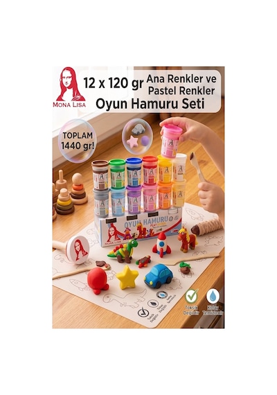 Oyun Hamuru 12 Renk 1 Paket Monalisa 12 Li Ana Ve Pastel Oyun Hamuru Kurumaya Karşı Dirençli Okul Öncesi Kreş Yumuşak Çok  Renkli