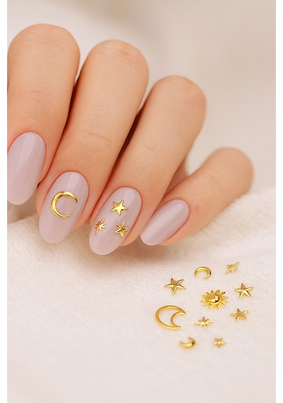 Charm Gökyüzü Mix Altın - Ay Yıldız 3d Nail Art Tırnak Süsü Seti