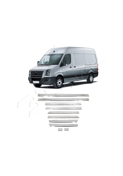 Volkswagen Crafter Uyumlu 2006-2017 Krom Yan Kapı Çıtası Uzun Şasi 10 Parça Paslanmaz Çelik