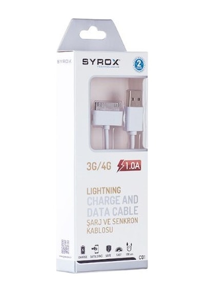 Syrox 1.0A Apple Uyumlu iPhone 4/4S Şarj & Data Kablosu 1M C01