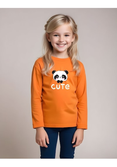 Fyk Kids Kız Çocuk Kelebek Baskılı Yuvarlak Yaka Sweatshirt Turuncu
