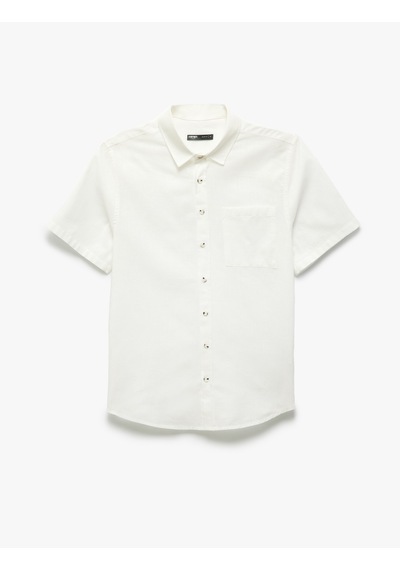 Koton Kısa Kollu Pamuklu Cep Detaylı Slim Fit Gömlek Kırık Beyaz 5sam60014hw Ekru