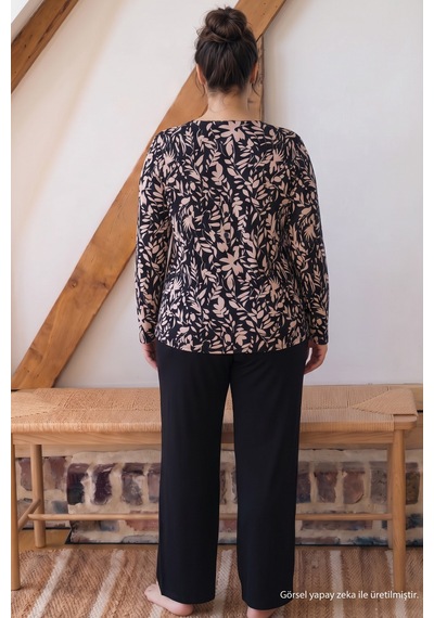 Siyah İnci Desenli Büyük Beden Battal Boy Düğmeli Viskon Örme Pijama Takım 26224863 Çok Renkli Siyah İnci Desenli Büyük Beden Battal Boy Düğmeli Viskon Örme Pijama Takım 26224863 Çok Renkli
