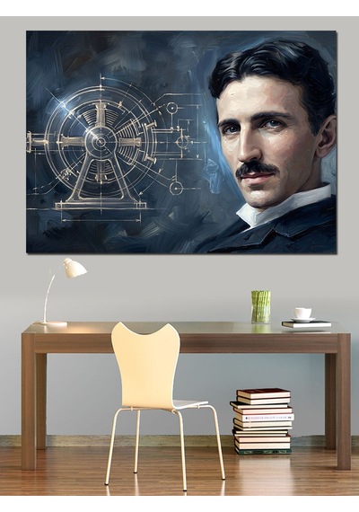 Bilim İnsanı Nikola Tesla Portresi Dekoratif Kanvas - Mdf Ahşap Tablo