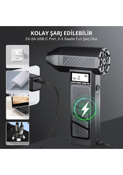 Profesyonel Turbo Jet Fan 130.000 Rpm - Led Ekranlı Mini Turbo Fan Taşınabilir Basınçlı Hava Ci