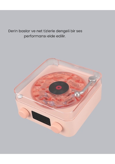 Hubrendy Tekno 3-ü-1 Gece Işığı Bluetooth Hoparlör Ve Dijital Saat Vintage Plak Çalar Tasarımlı