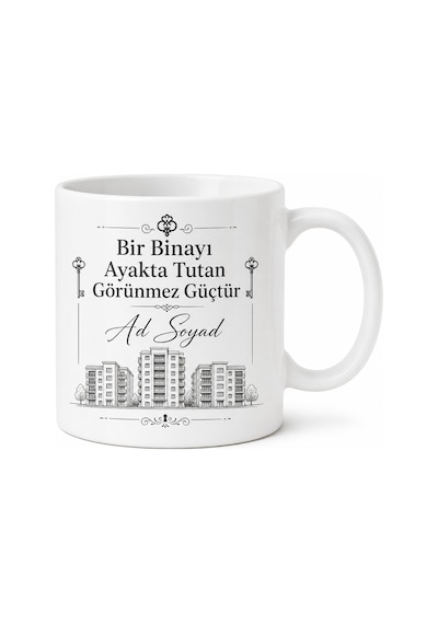 Bina Site Yöneticisi Apartman Aidatı Toplayan Kapıcıyı Yöneten İsim Yazılı Kupa Bardak Hediye Beyaz / Çok Renkli