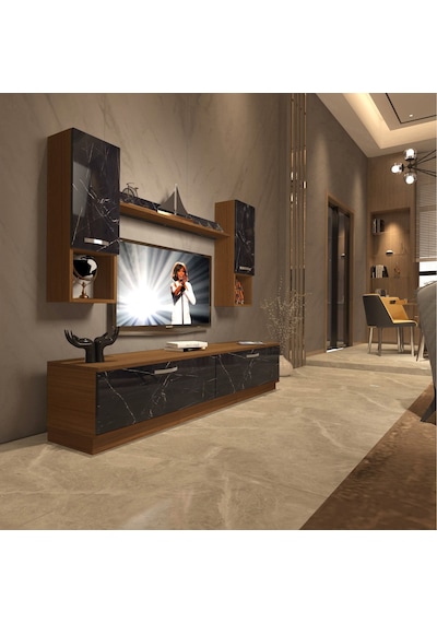 Decoraktiv Eko 5dab Mdf Std Tv Ünitesi Tv Sehpası Ceviz - Siyah Mermer