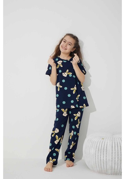 Siyah İnci Pamuklu Likralı Pijama Takım 7624 Lacivert