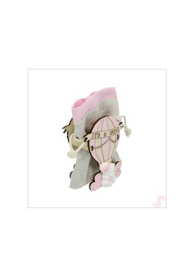 Ahşap Standlı 10cm X 8cm Kese, Pembe Uçan Balon - 1 Adet Renkli Çok Renkli