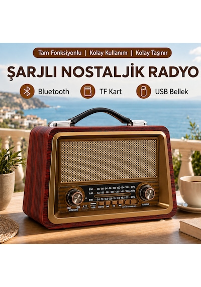 Ultratekno R-2066bt Şarjlı Nostaljik Radyo Bluetooth Usb Tf Kart Type-c Fm Am Sw 3 Bant Retro Radyo