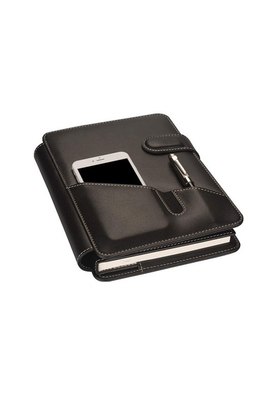 2k 5284 Ajanda Tarihsiz Kareli 17x24 Ajanda Defter 160 Yaprak Ivory Kağıt Suni Deri Telefon Kılıflı Mekanizmalı Hesap Makineli Organizer, Siyah Açık Gri