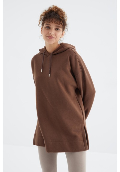Tommy Life Kahverengi Reglan Kol Basic Kapüşonlu Oversize Sweatshirt Tunik - 97242 Kahverengi