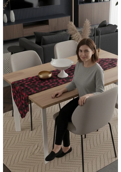 Mihrimah İstiridye Desen Jakar Kumaş Lazer Kesim Kırmızı Runner 140 Cm 413 Kırmızı