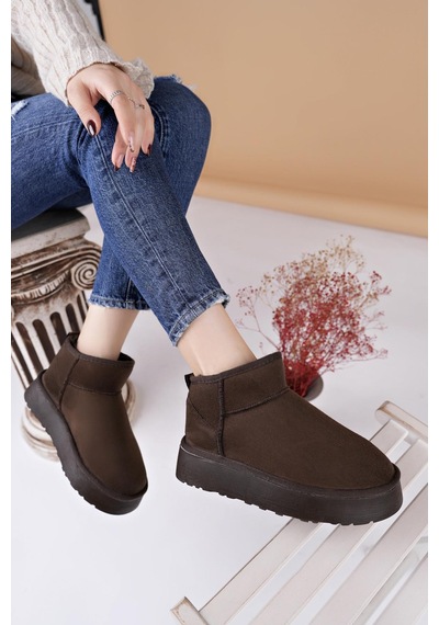Nesilshoes Nesil Shoes Ypr 8391 Kahve Süet İçi Kürklü Su İtici Kadın Bot Kahve Nubuk