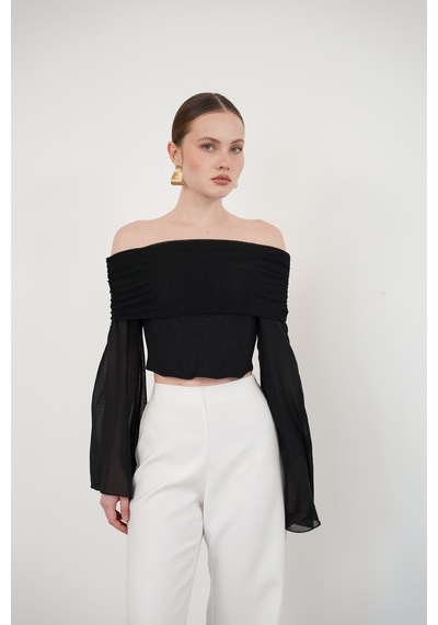 Verymoda D 2977 Uzun Kol Tül Bluz - D2977 Siyah
