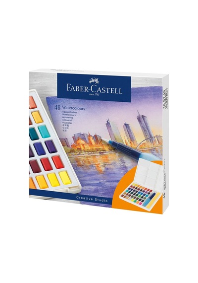 Faber-castell 48'li Tablet Suluboya Set Renkli Boyalar Metal Kutu İle Yaratıcı Sanatçılar İçin Karışık