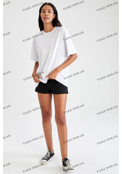 Tarzsokak Oversize Fit Pamuklu Kısa Kollu Basic Siyah