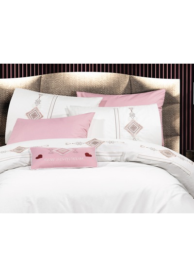 Goldroom Aysima 4 Yastıklı %100 Pamuklu Nevresim Takımı 7 Parça Pudra