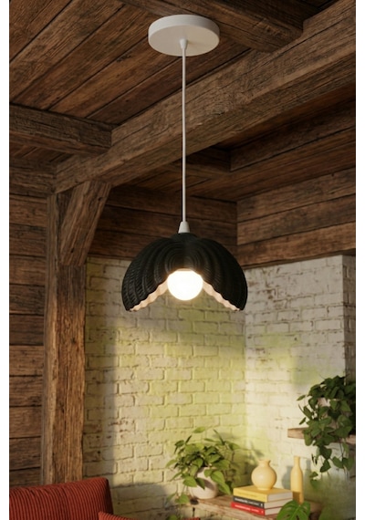 Siyah Tekli Lotus Formlu Modern Avize Salon Dayanıklı Plastik Dekoratif Sarkıt Aydınlatma Ayarlanabilir Kablo