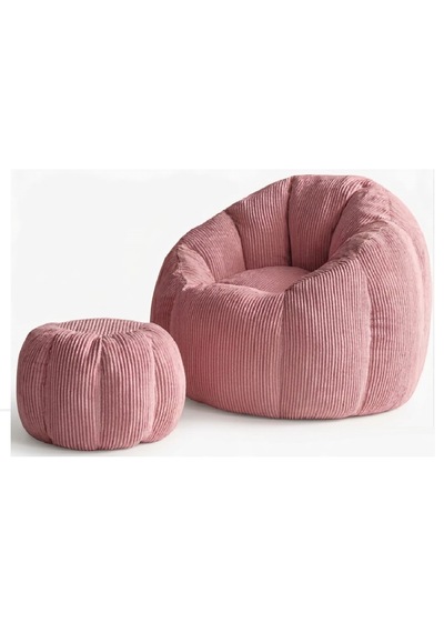 Herev Puf/ Tekli Puf Berjer / Baba Koltuğu / Papatya Modelli Kadife Kumaşlı Puf Takımı Pembe