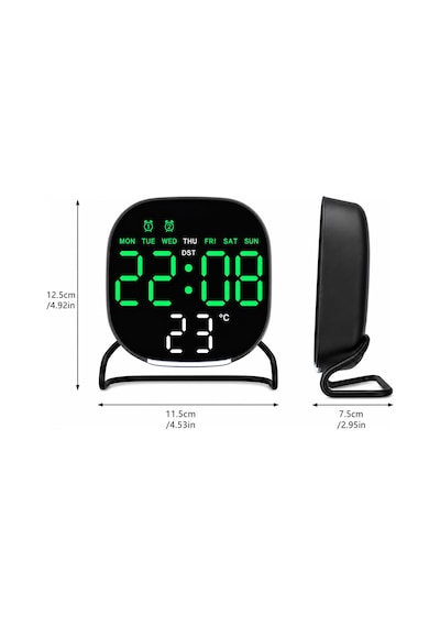Valkyrie Dijital Yeşil Led Siyah Masa Saati Alarm Beyaz Derece 3 Kademe Işık, Usb Destekli Modern Gece Lambalı Saat 06922352