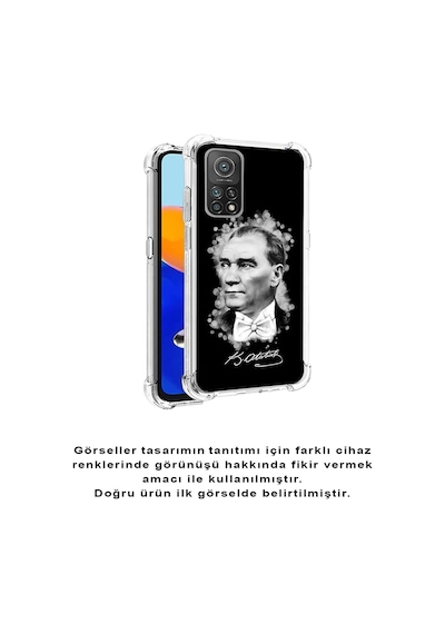 Xiaomi Redmi Note 9 Pro Köşe Korumalı Antişok Kapak Atatürk Tasarımlı Şeffaf Silikon Kılıf
