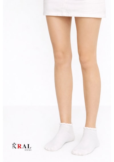 Kral Socks 3 Çift Pamuklu Fırfırlı Kadın Patik Çorap Dikişsiz Burun Beyaz