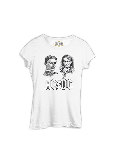 Ac Tesla Vs. Dc Edison Beyaz Kadın Tshirt 001