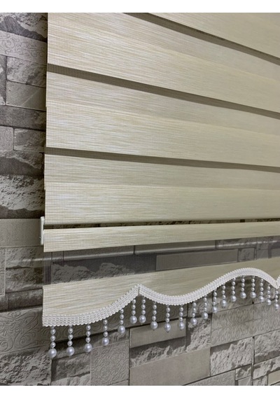 Bambu Krem Renk Zebra Perde (Etek Boncuklu)