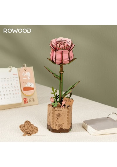 Rowood Tw041 Pembe Gül Pink Rose Dıy Minyatür Maket Model Seti Ahşap 3d Wooden Puzzle 3d Model Kit Ahşap Maket Dekoratif Hobi Seti