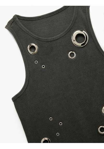 Koton Slim Fit Bisiklet Yaka Kolsuz Kuşgözü Detaylı Atlet Antrasit 5sak10124uk