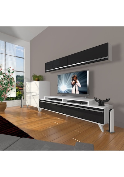 Decoraktiv Ekoflex 6y Mdf Retro Tv Ünitesi Tv Sehpası Beyaz - Siyah